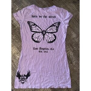 Vintage Smet by Christian Audigier Lavender Butterfly Graphic‎ Tee Gothic Y2K M
